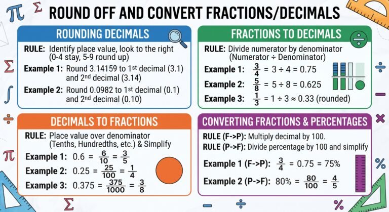 Round off and convert fractions -decimals